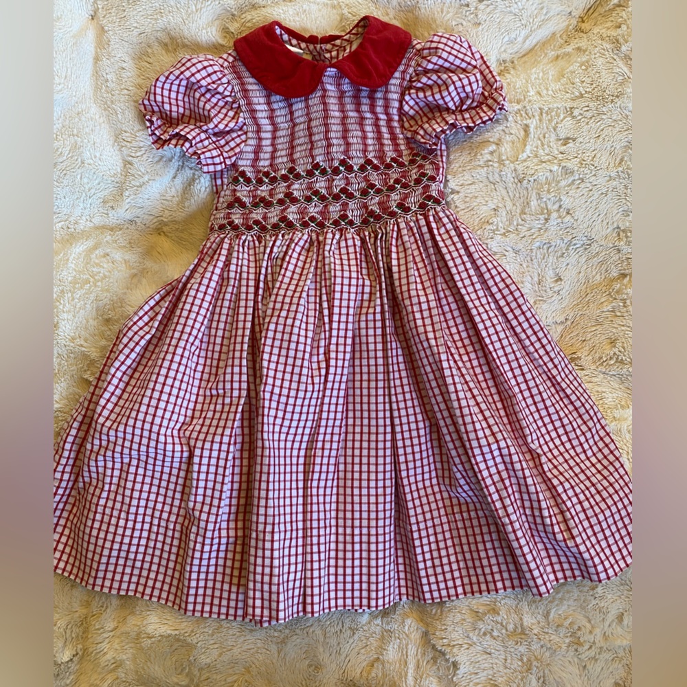 Red and White Checkered Kids Casual Dress